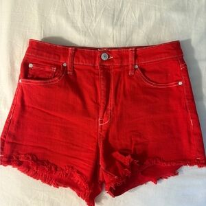 Women's Red Denim Shorts